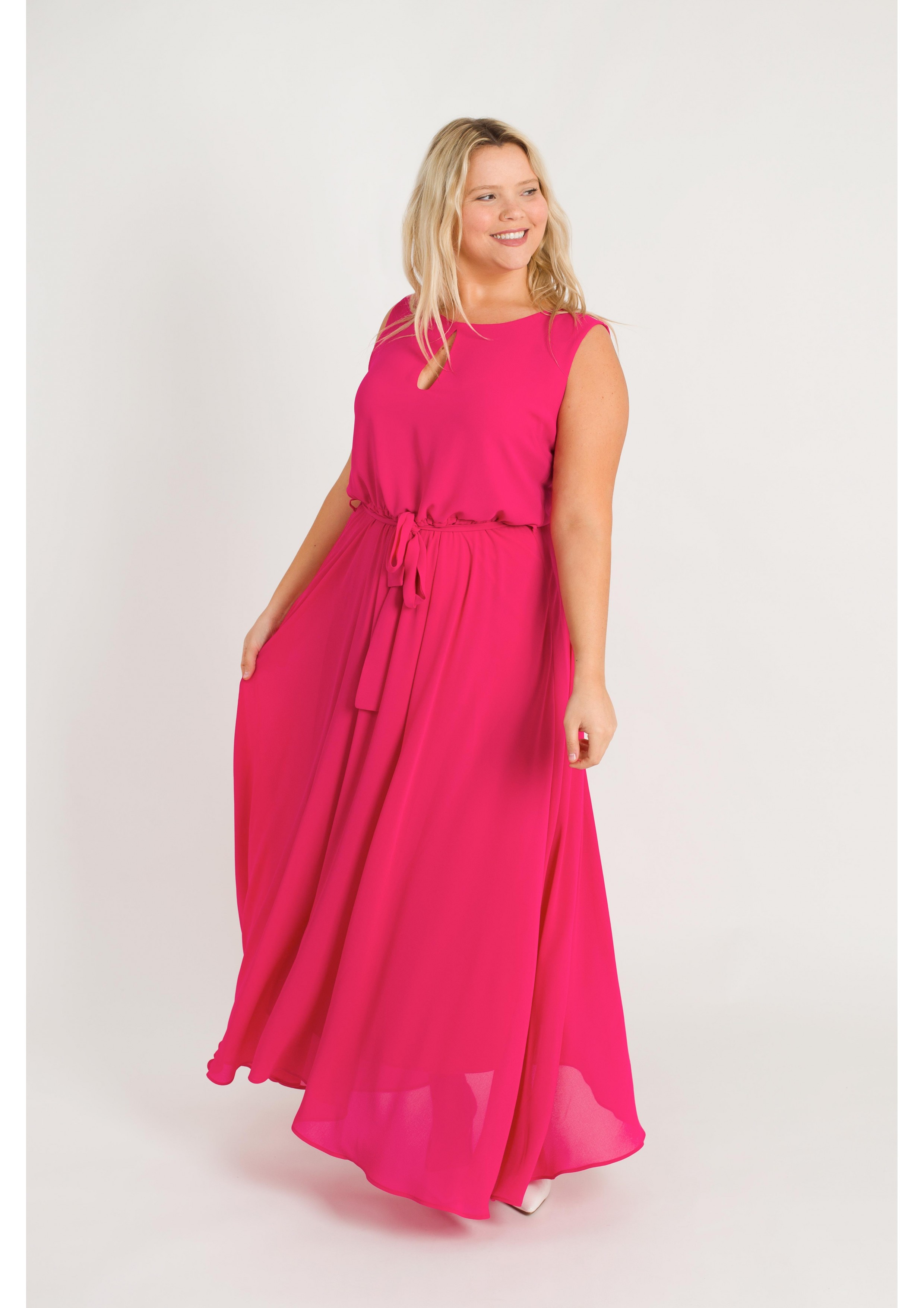 Robe longue en tissu uni...