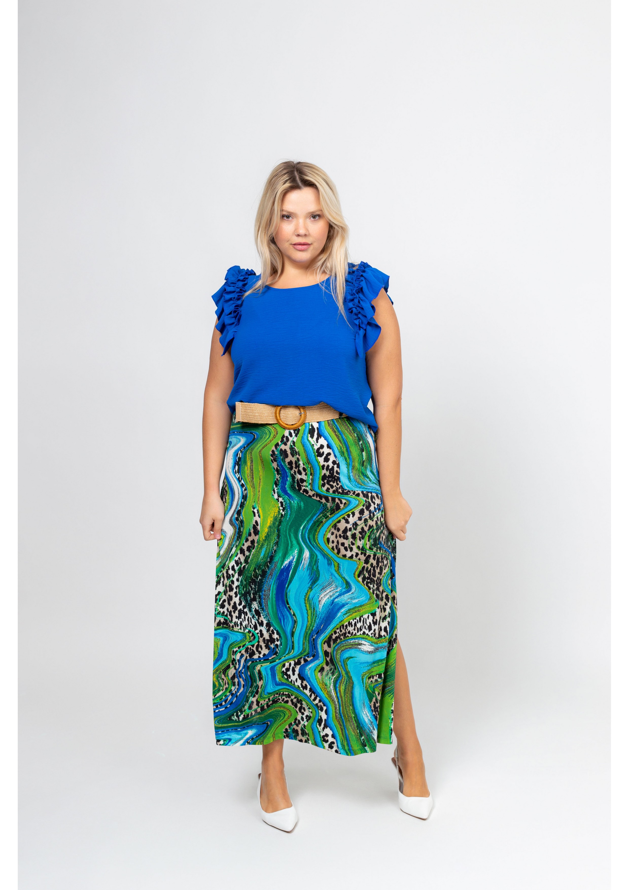 Long Printed Knit Skirt...