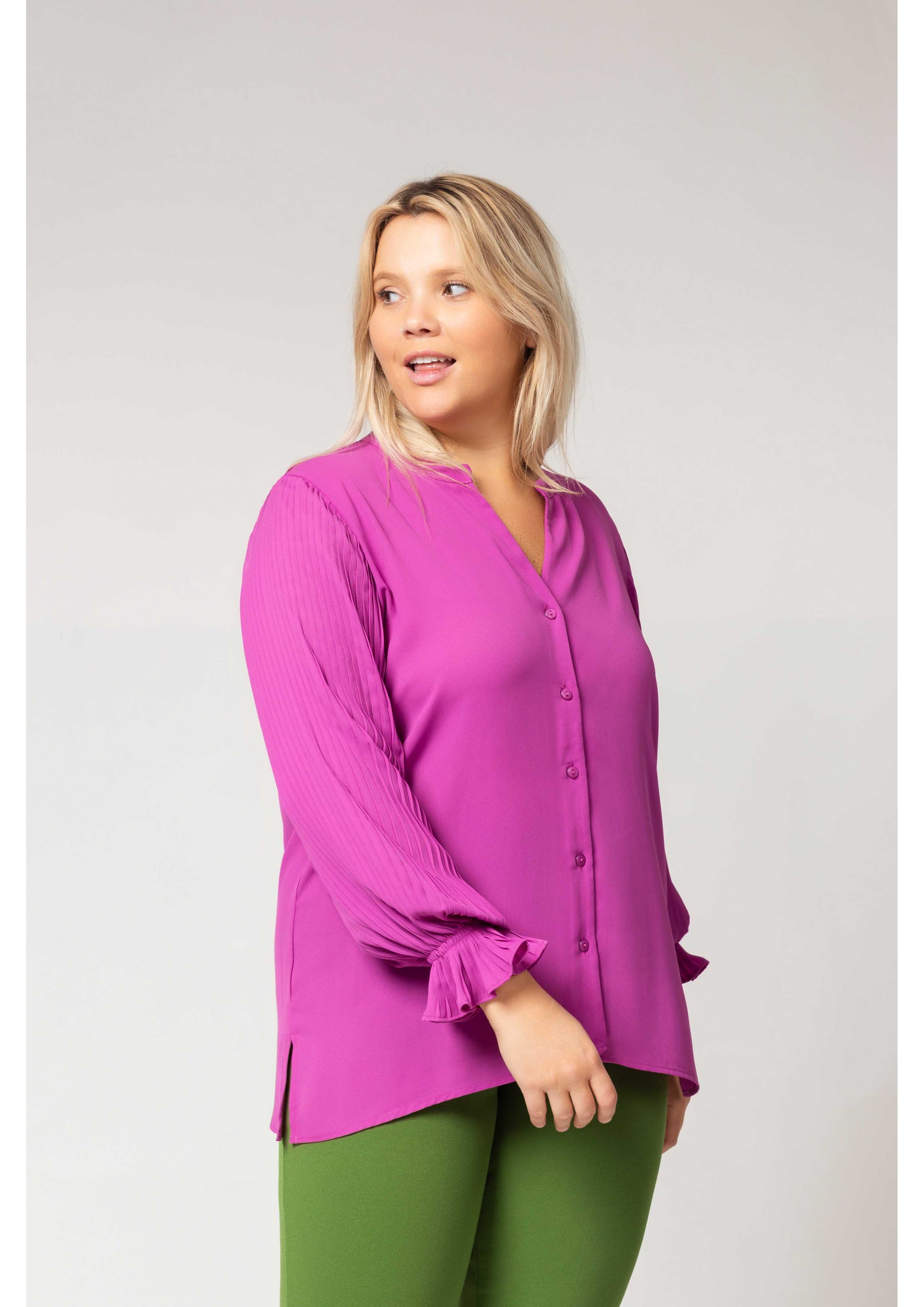 Button-Up Blouse in Solid...