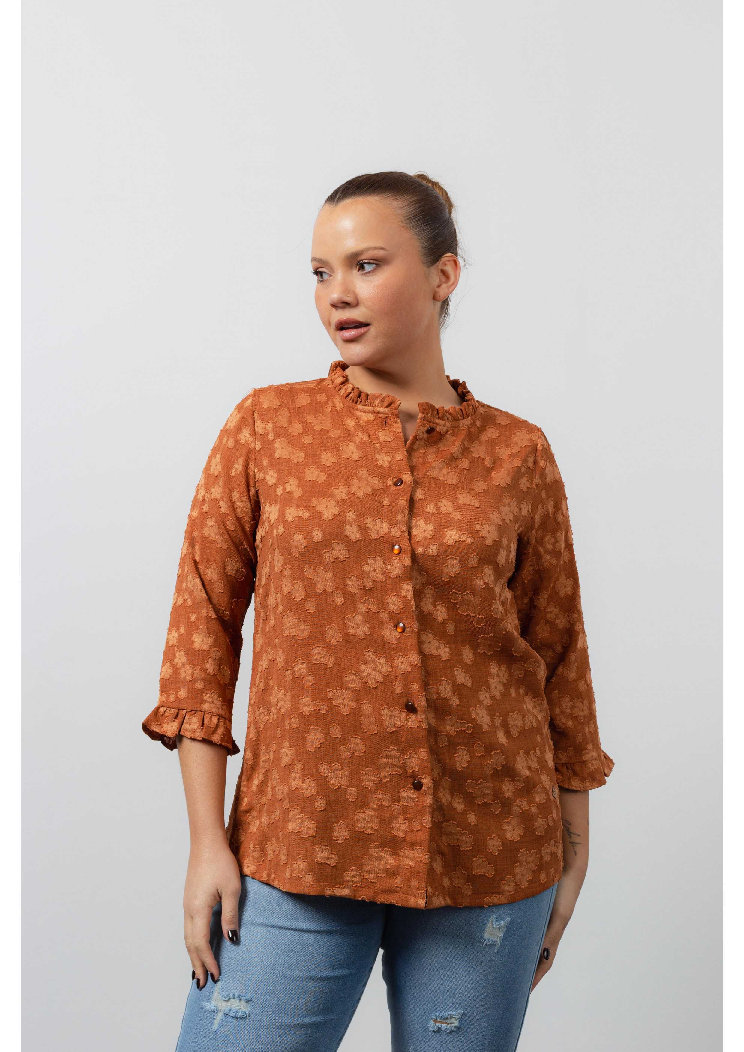 Solid Fabric Blouse with...
