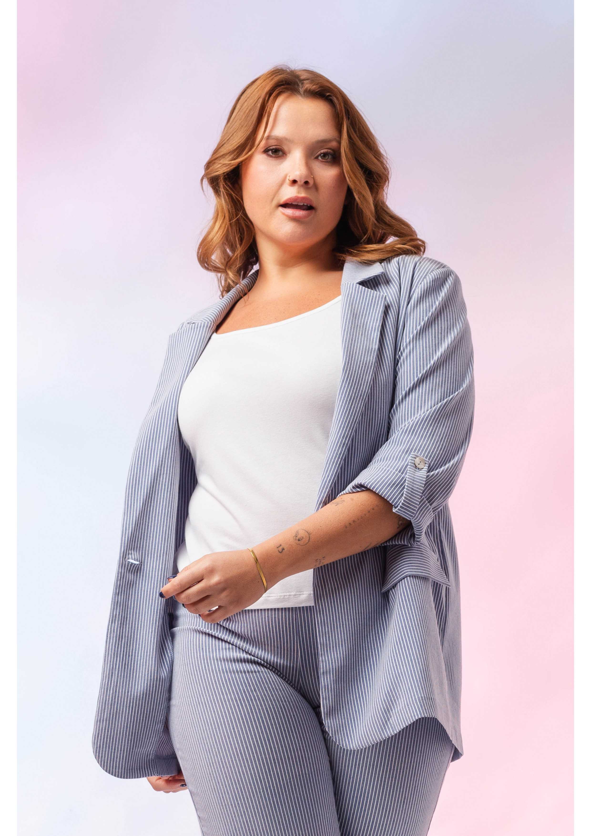 Vertical Stripe Blazer...