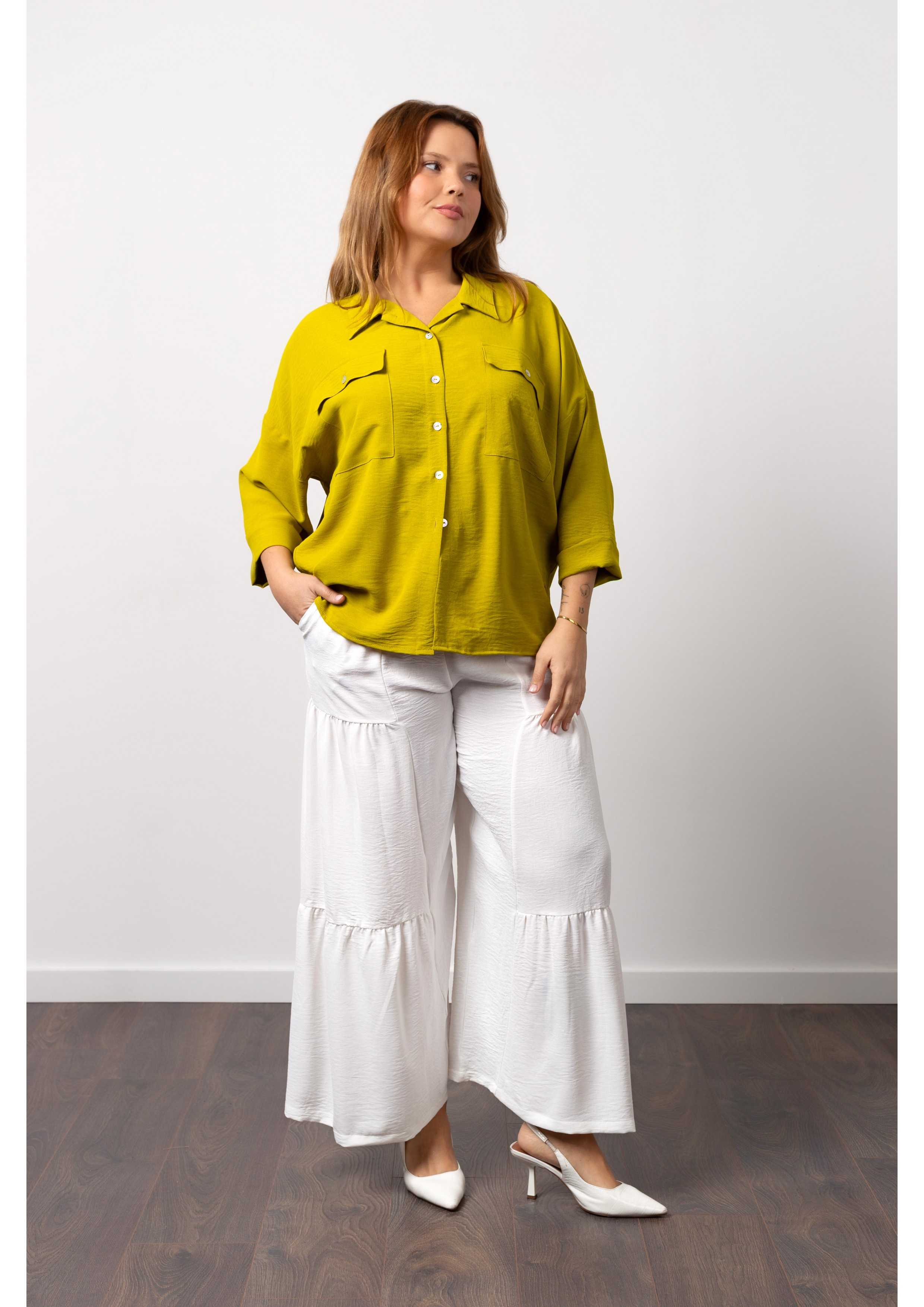 Pantalon en tissu uni...