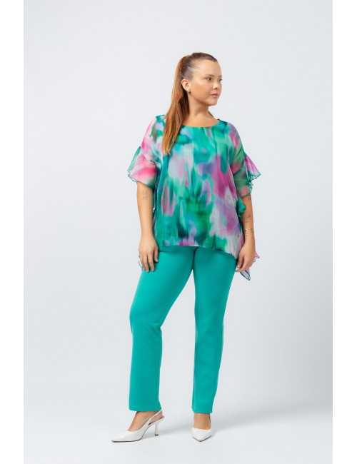 Pantalon en tissu uni...