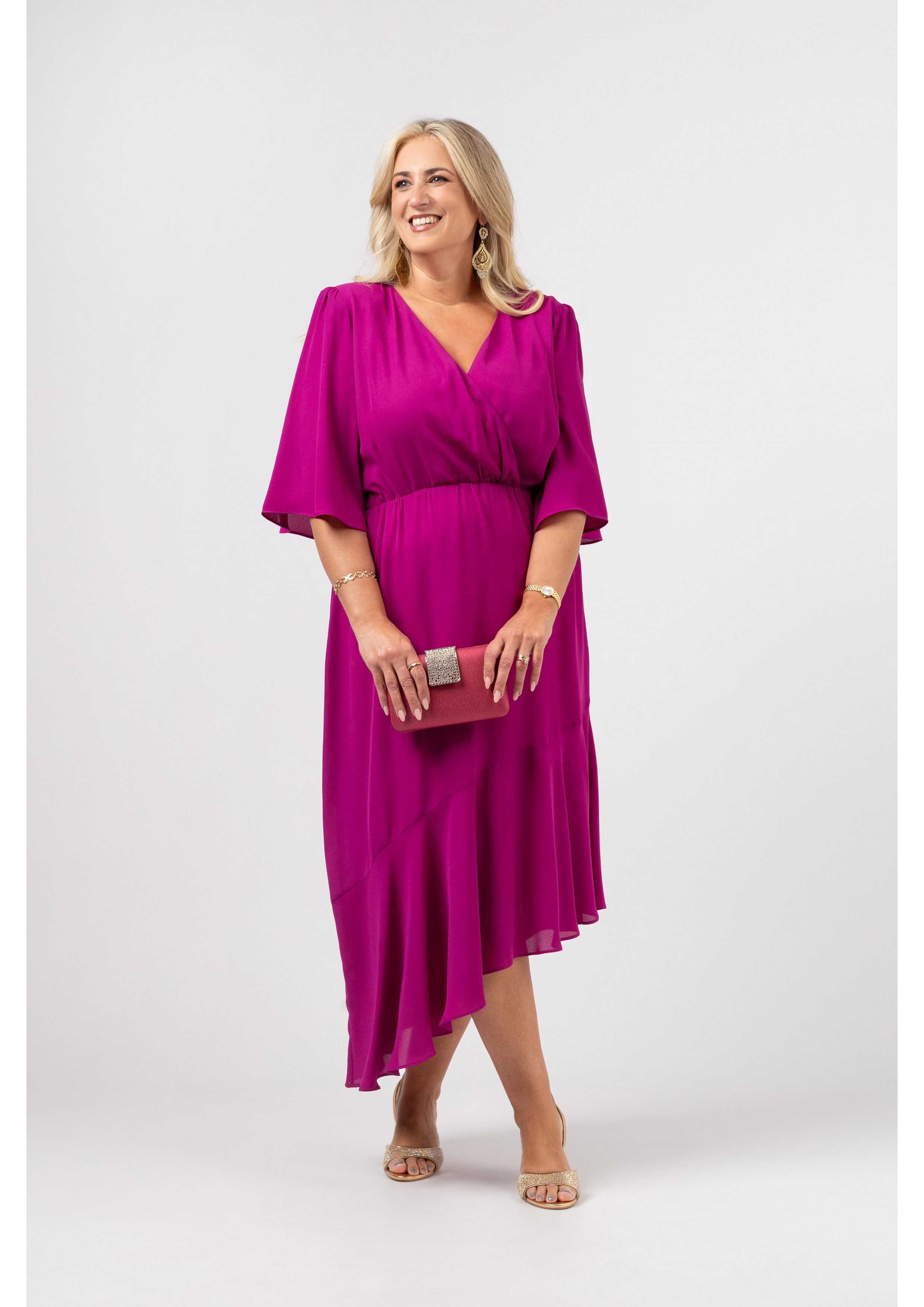 magenta winter dress Dream Time Puffed Neckline Mini Dress Magenta
